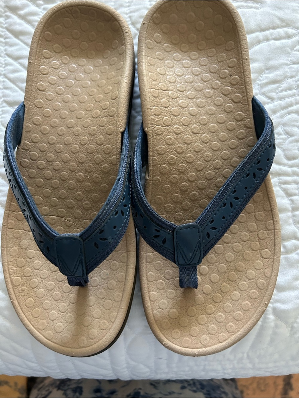 Vionic Navy Blue and Tan Women's Thong Sandals